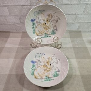 Royal Wessex Easter Bunny Rabbit Garden Floral Large 9 in. Ceramic Bowl x 2 New